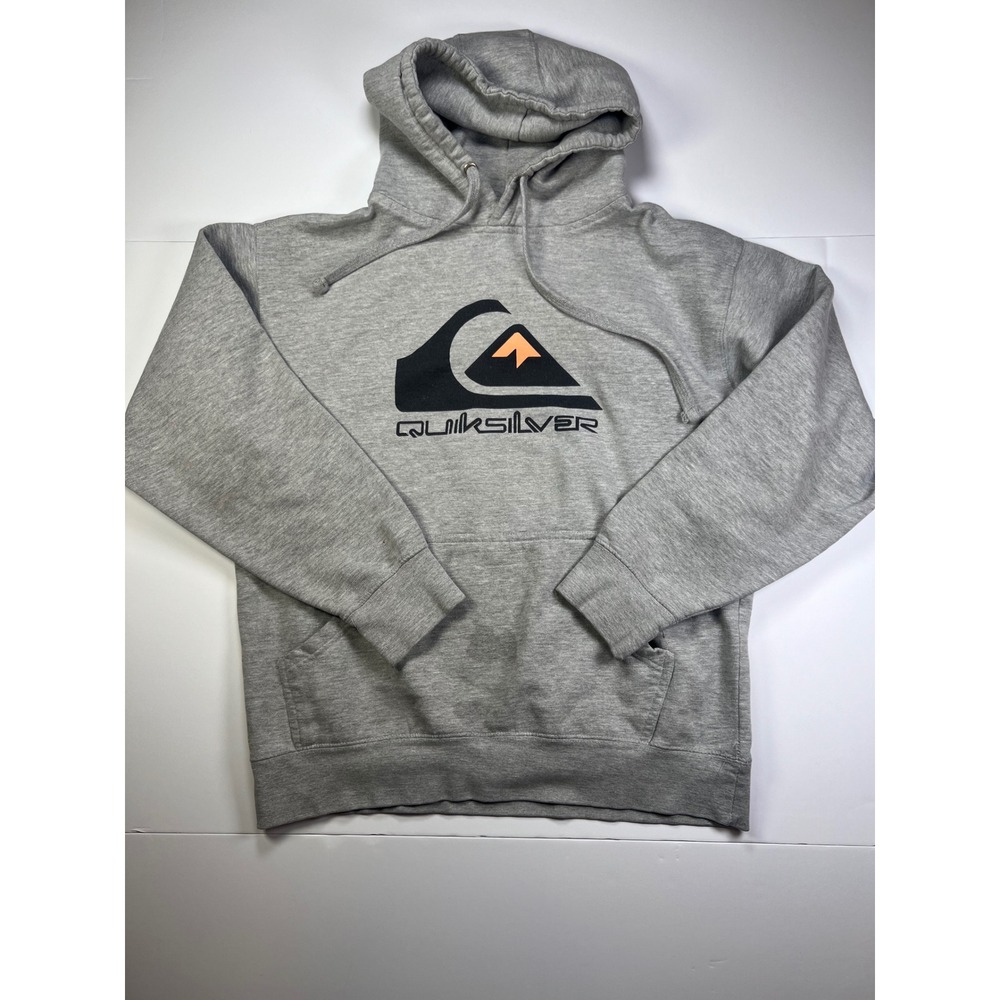 Quiksilver Hoodie Mens L Gray Pullover Logo Graphic Surf Skate Sweatshirt‎